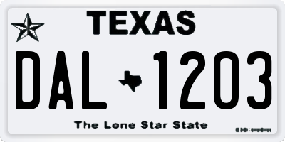 TX license plate DAL1203