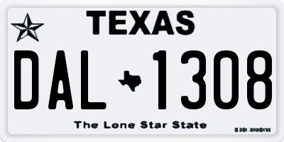 TX license plate DAL1308