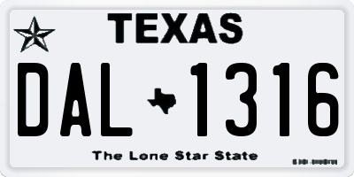 TX license plate DAL1316