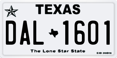 TX license plate DAL1601