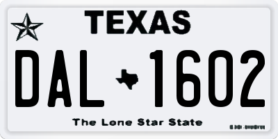 TX license plate DAL1602