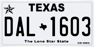 TX license plate DAL1603