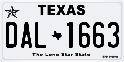 TX license plate DAL1663