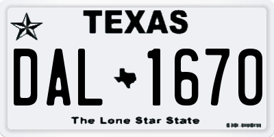 TX license plate DAL1670