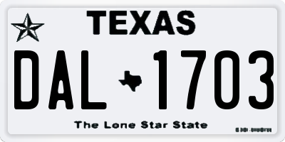TX license plate DAL1703