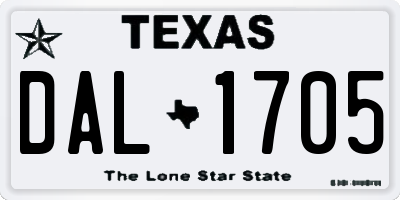 TX license plate DAL1705