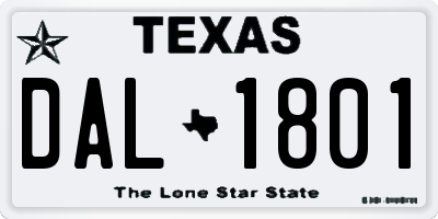 TX license plate DAL1801