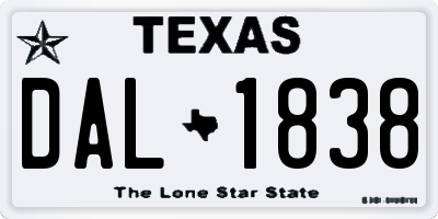 TX license plate DAL1838