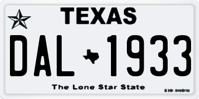 TX license plate DAL1933