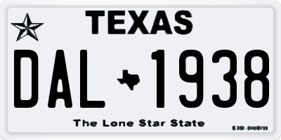 TX license plate DAL1938
