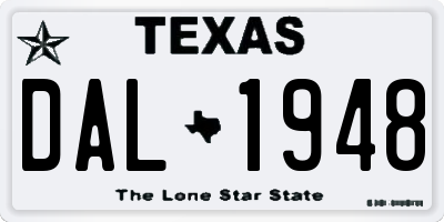 TX license plate DAL1948