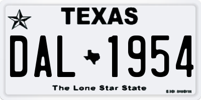 TX license plate DAL1954