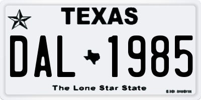 TX license plate DAL1985