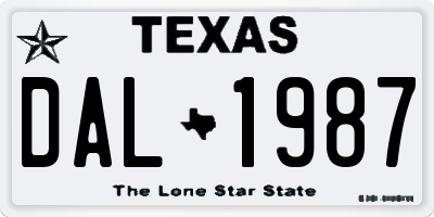 TX license plate DAL1987