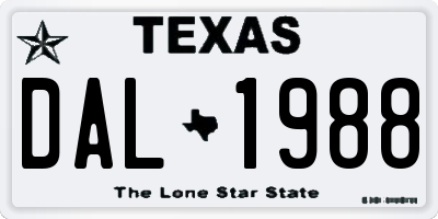 TX license plate DAL1988