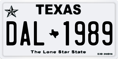 TX license plate DAL1989