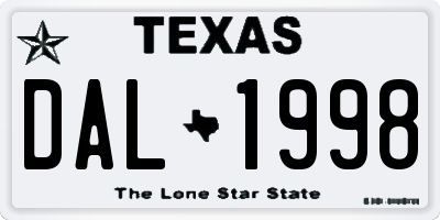 TX license plate DAL1998
