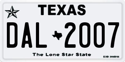 TX license plate DAL2007