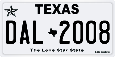 TX license plate DAL2008