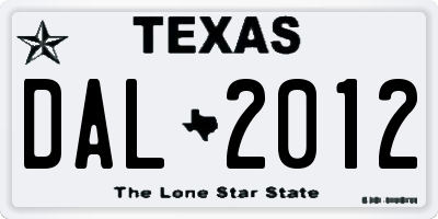 TX license plate DAL2012