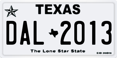 TX license plate DAL2013