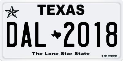 TX license plate DAL2018