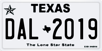 TX license plate DAL2019