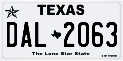 TX license plate DAL2063