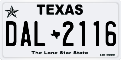 TX license plate DAL2116