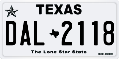 TX license plate DAL2118