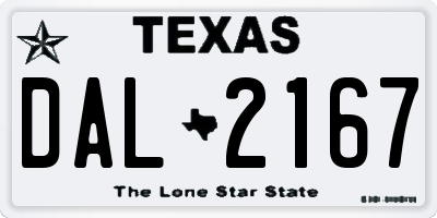 TX license plate DAL2167