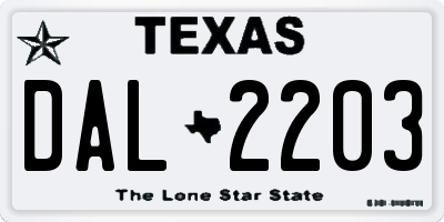TX license plate DAL2203