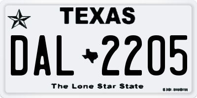 TX license plate DAL2205