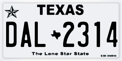 TX license plate DAL2314
