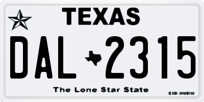 TX license plate DAL2315