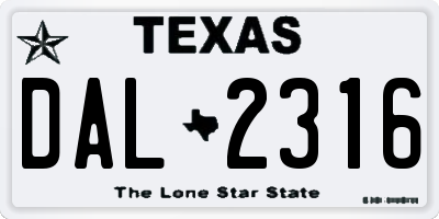 TX license plate DAL2316
