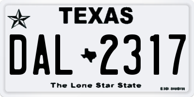 TX license plate DAL2317
