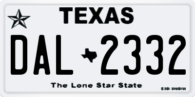 TX license plate DAL2332