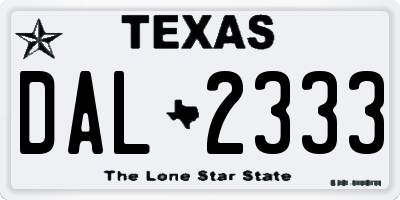 TX license plate DAL2333