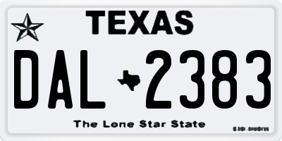 TX license plate DAL2383