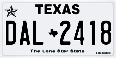 TX license plate DAL2418