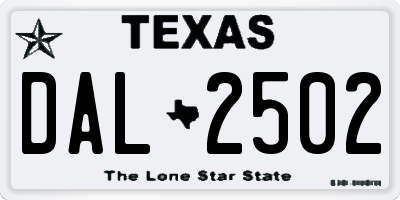 TX license plate DAL2502