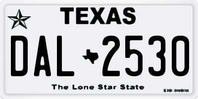 TX license plate DAL2530