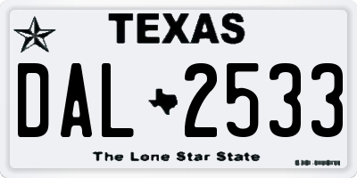 TX license plate DAL2533