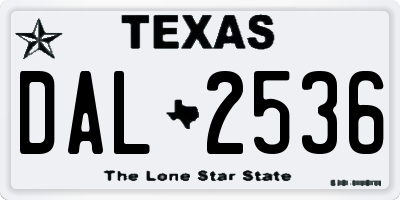 TX license plate DAL2536