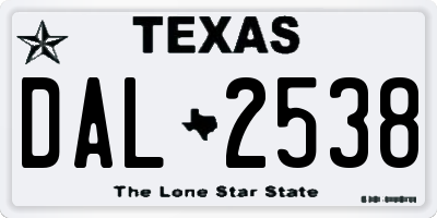 TX license plate DAL2538