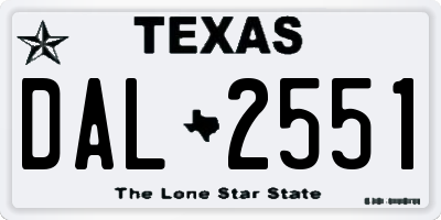 TX license plate DAL2551