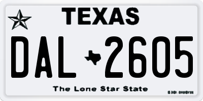 TX license plate DAL2605