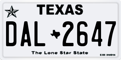 TX license plate DAL2647