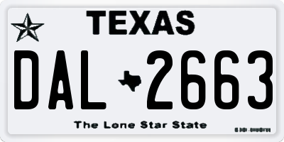 TX license plate DAL2663